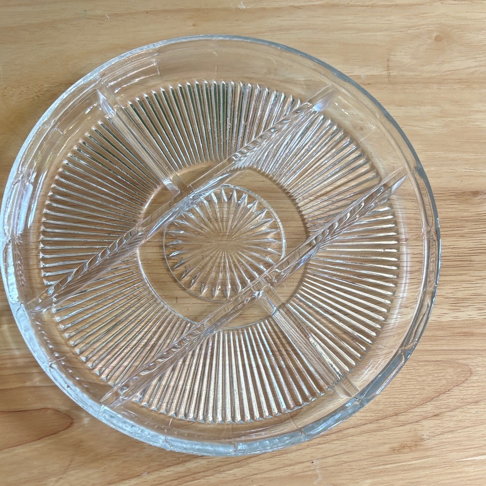 VTG Clear Pressed Glass Relish Dish | Starburst 10" Serving Tray